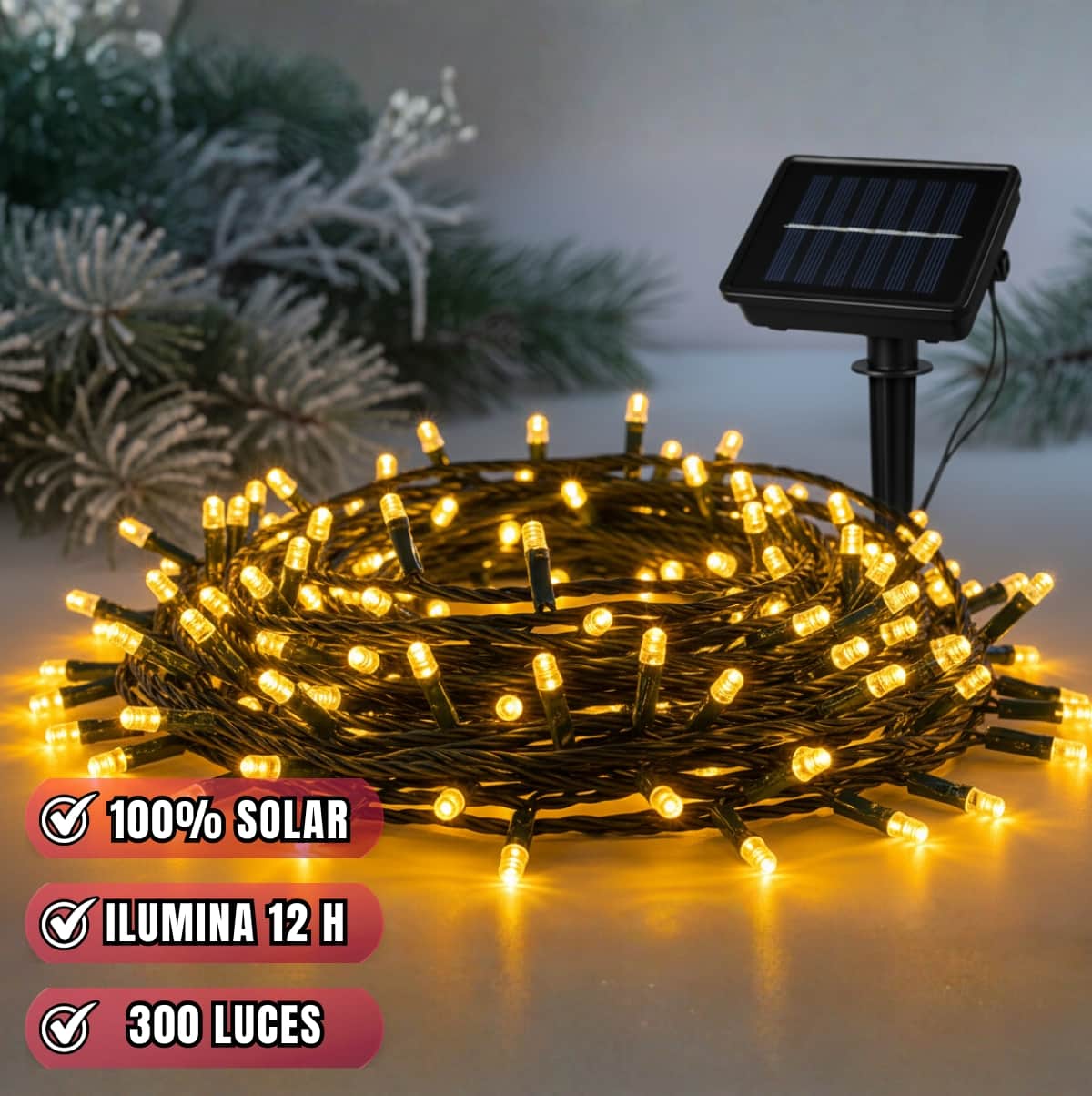 Luces Navideñas con Panel solar 30M (luces amarillas)